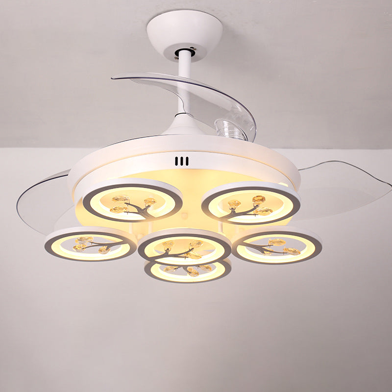 Bloemsalon Hangende ventilator Licht Moderne afgeschuinde kristal regendruppels LED Wit semi -spoeling met 4 messen, 42 "W