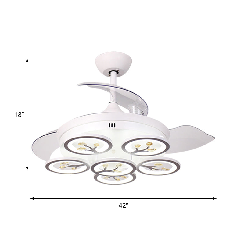 Flower Parlor Hanging Fan Light Modern Beveled Crystal Raindrops LED White Semi Flush Mount with 4 Blades, 42" W