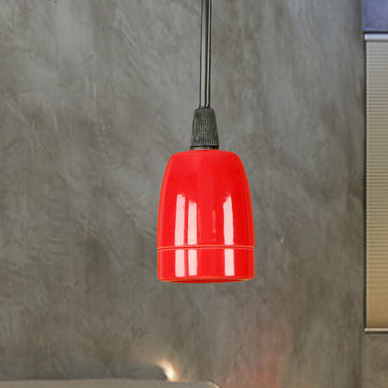 1 Head Mini Hanging Pendant Light with Adjustable Cord Retro Style Black/Red Ceramic Ceiling Hanging Light