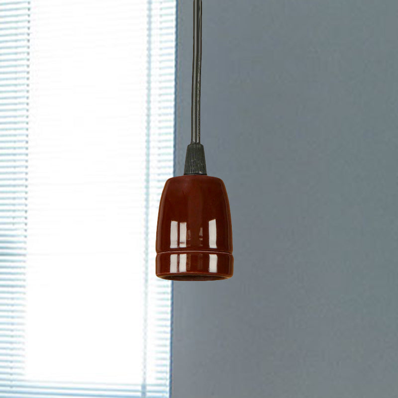 1 Head Mini Hanging Pendant Light with Adjustable Cord Retro Style Black/Red Ceramic Ceiling Hanging Light