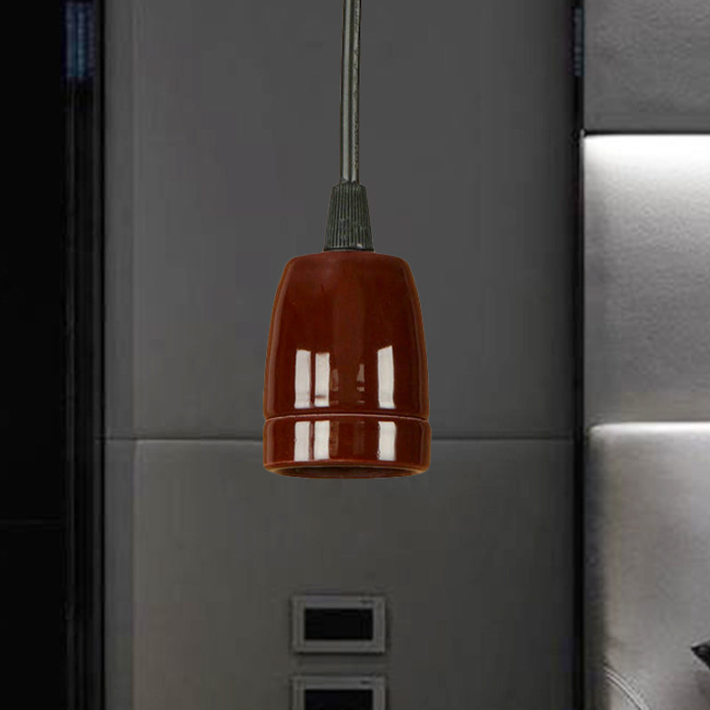 1 Head Mini Hanging Pendant Light with Adjustable Cord Retro Style Black/Red Ceramic Ceiling Hanging Light