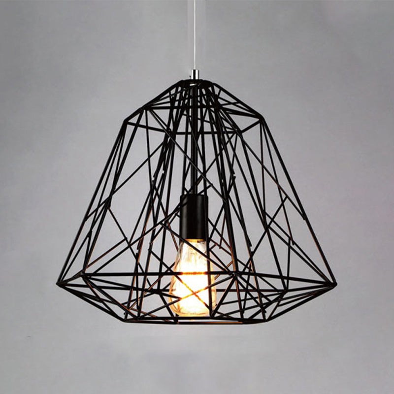 1 hoofd plafond hangend licht retro stijl geometrische kooi schaduw metalen suspensielamp in zwart/wit