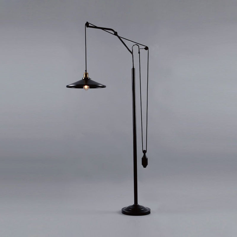 Flared Shade Metal Floor Lamp Industrial 1 Light Rotatable Living Room Standing Light in Black