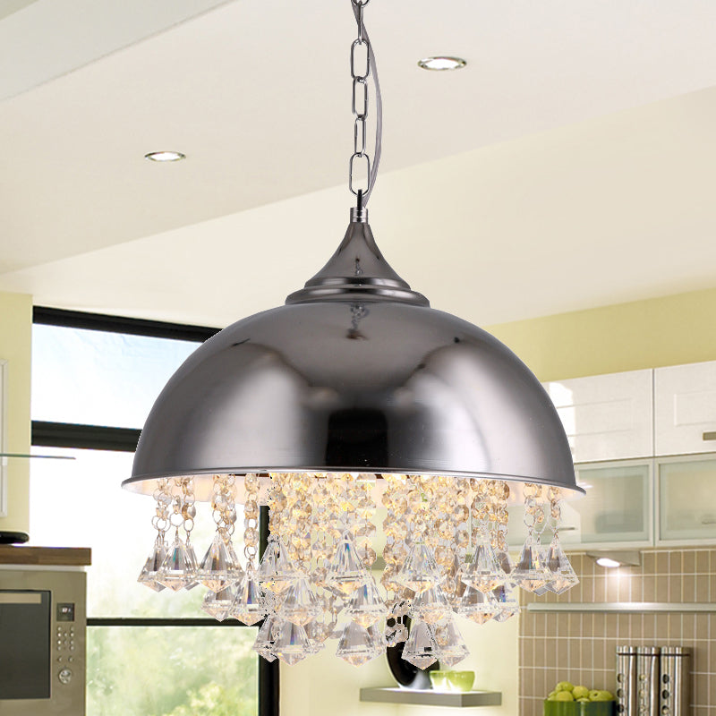 1 lampadario a pendente cupola lampada industriale in metallo nero/cromio lampada appesa con tallone di cristallo