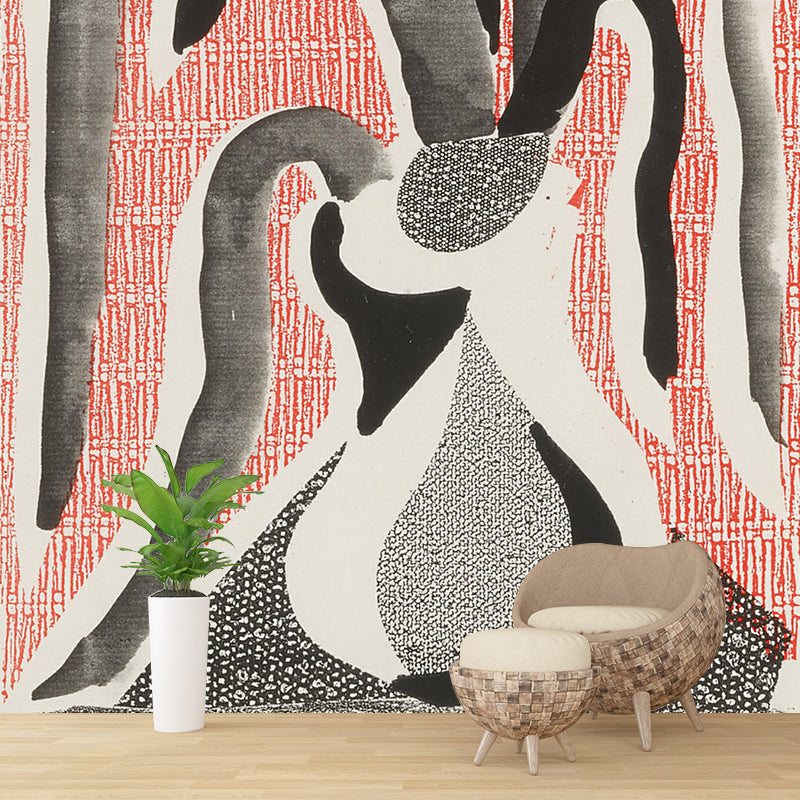 Minimalist Aesthetics Vase Mural Decal in Grey-Pink Living Room Wall Art, Custom Size