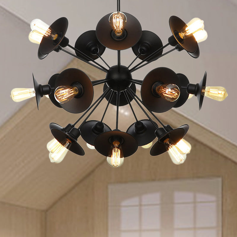 Black Flare Shade Chandelier Lighting Fixture Factory Metal 9/12/15 Lights Living Room Hanging Ceiling Light with Sputnik Design