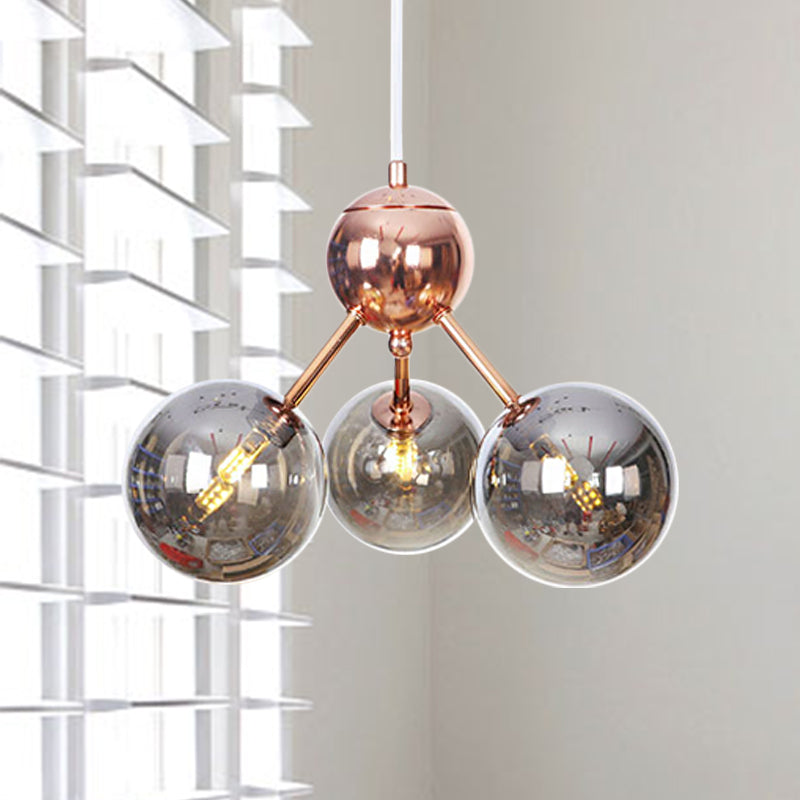 Copper 3/9/12 Lights Ceiling Chandelier Vintage Clear/Amber Glass Orb Shade Hanging Fixture with Branch Design, 13"/27.5"/34" W