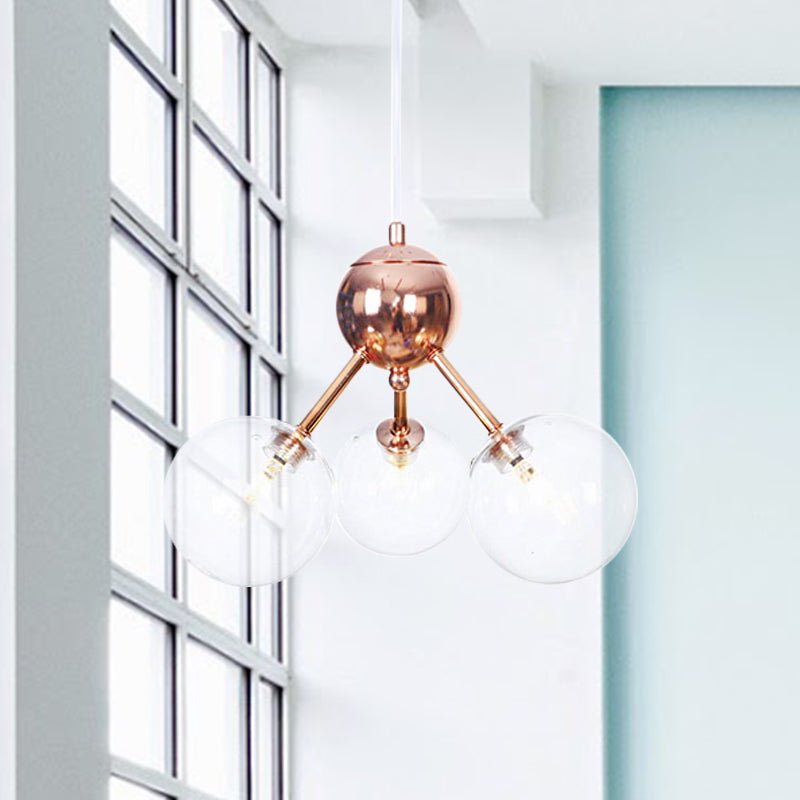 Copper 3/9/12 Lights Ceiling Chandelier Vintage Clear/Amber Glass Orb Shade Hanging Fixture with Branch Design, 13"/27.5"/34" W