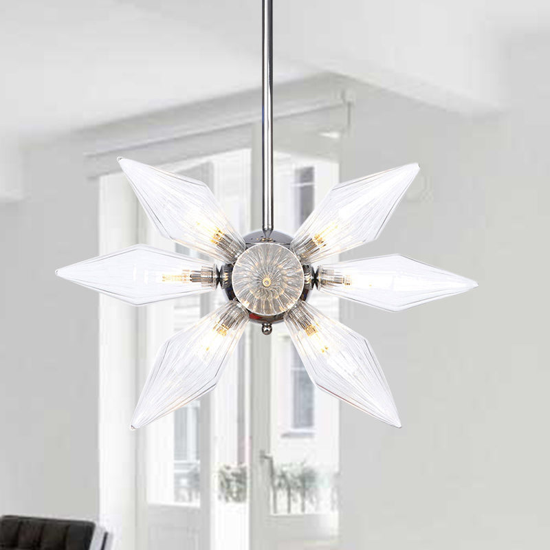 Diamond Clear/Amber Glass Chandelier Industrial 9/12/15 Heads Kitchen Pendant Lighting Fixture in Chrome/Gold