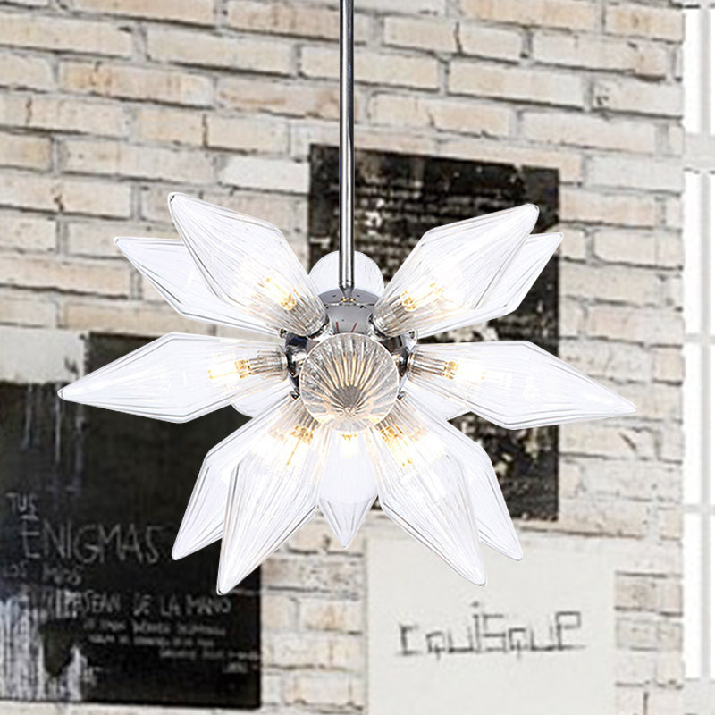 Diamond Clear/Amber Glass Chandelier Industrial 9/12/15 Heads Kitchen Pendant Lighting Fixture in Chrome/Gold