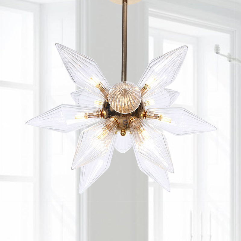 Diamond Clear/Amber Glass Chandelier Industrial 9/12/15 Heads Kitchen Pendant Lighting Fixture in Chrome/Gold