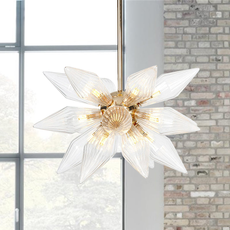 Diamond Clear/Amber Glass Chandelier Industrial 9/12/15 Heads Kitchen Pendant Lighting Fixture in Chrome/Gold