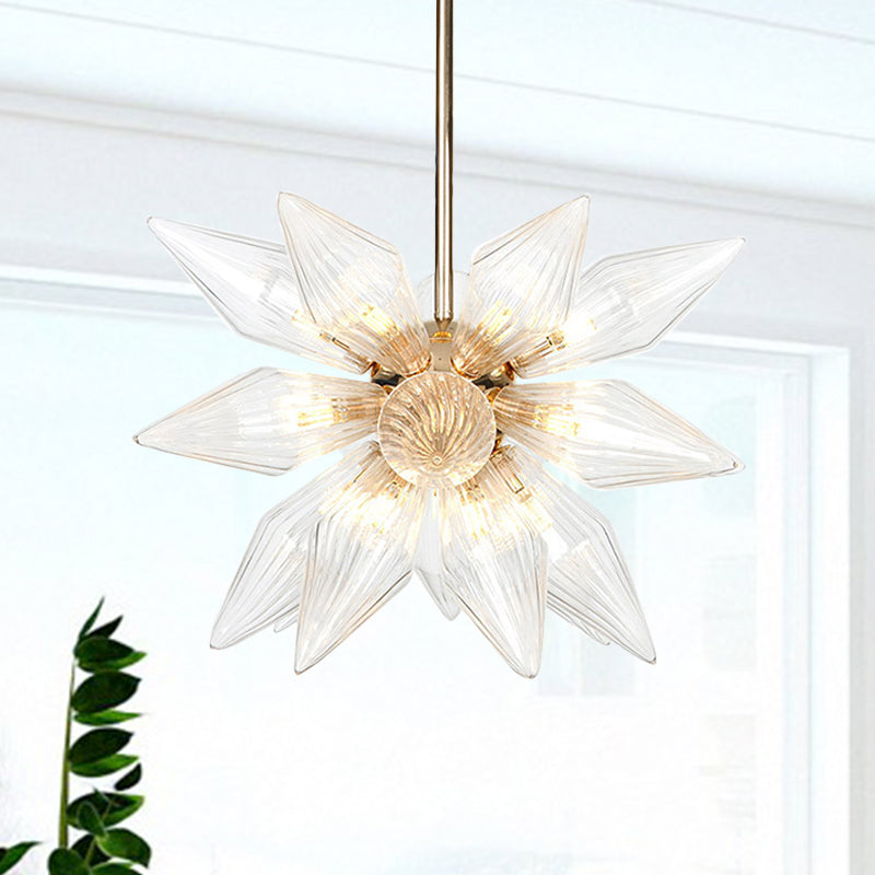 Diamond Clear/Amber Glass Chandelier Industrial 9/12/15 Heads Kitchen Pendant Lighting Fixture in Chrome/Gold