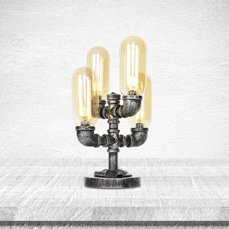 1/4/5-Bulb Capsule Shade Table Ligting Industrial Clear/Amber Glass Night Lamp for Bedroom