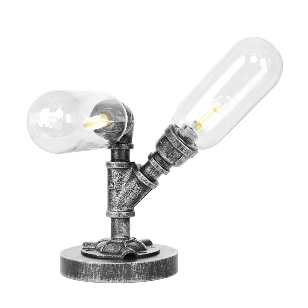 Capsule Clear/Amber Glass Night Light Farmhouse 2/3 Heads Tearoom LED Table Lamp with Pipe Base