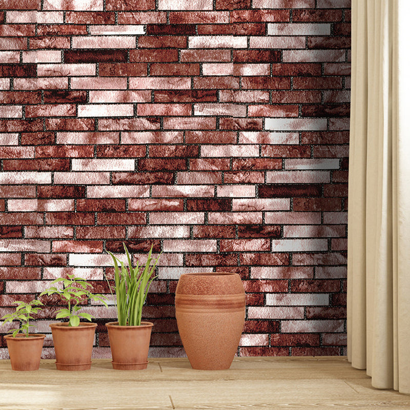 Grey-Red Brick Look Wallpaper Temporary Steampunk Living Room Wall Covering, Peel and Stick