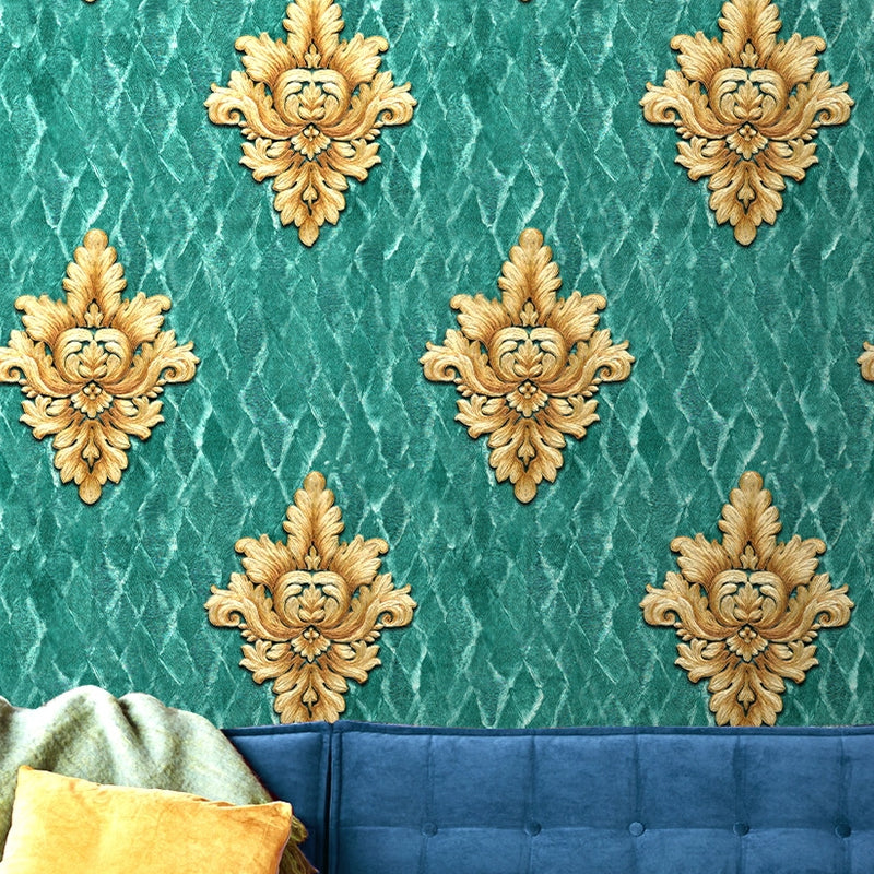 Retro Jacquard Trellis Wallpapers Green Stain Resistant Wall Art for Living Room