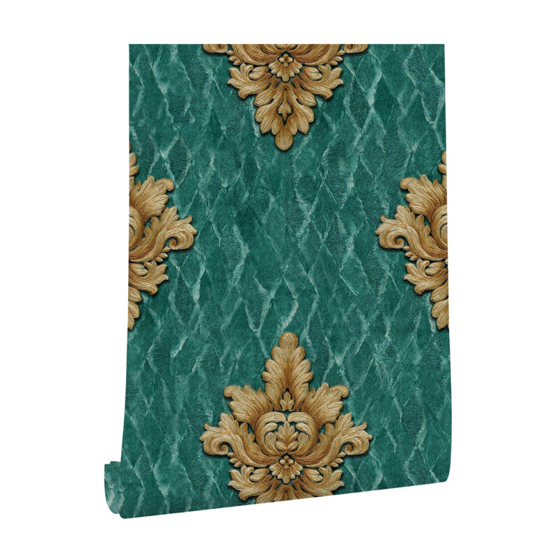 Retro Jacquard Trellis Wallpapers Green Stain Resistant Wall Art for Living Room