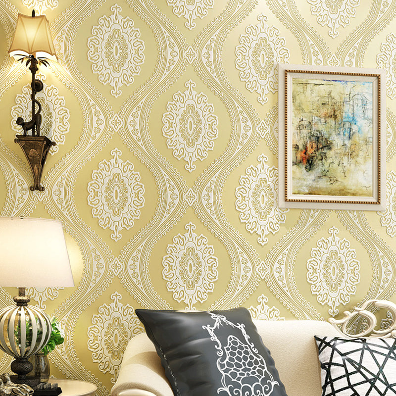 Embossed Stain-Proof Wallpaper Retro Jacquard Wall Covering for Accent Wall, Unpasted