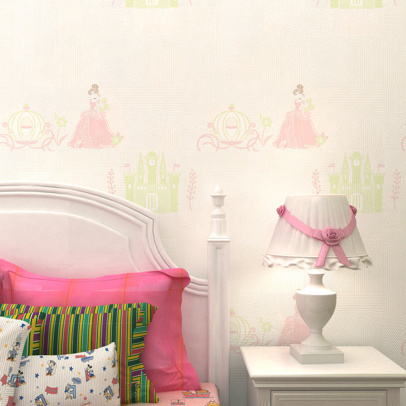 Princess and Castle Print Wallpaper Novelty Waterproof Girls Bedroom Wall Art, 57.1-sq ft