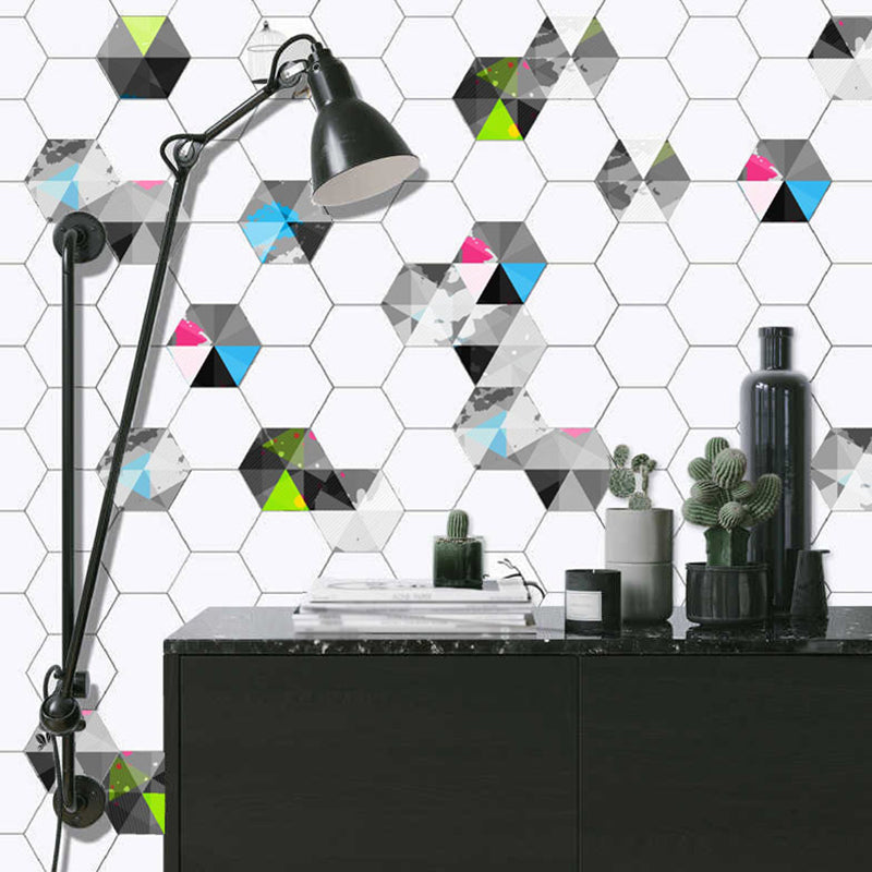 Grey-Blue Triangle Wallpaper Panels Geometric Modern Stick On Wall Art for Bathroom