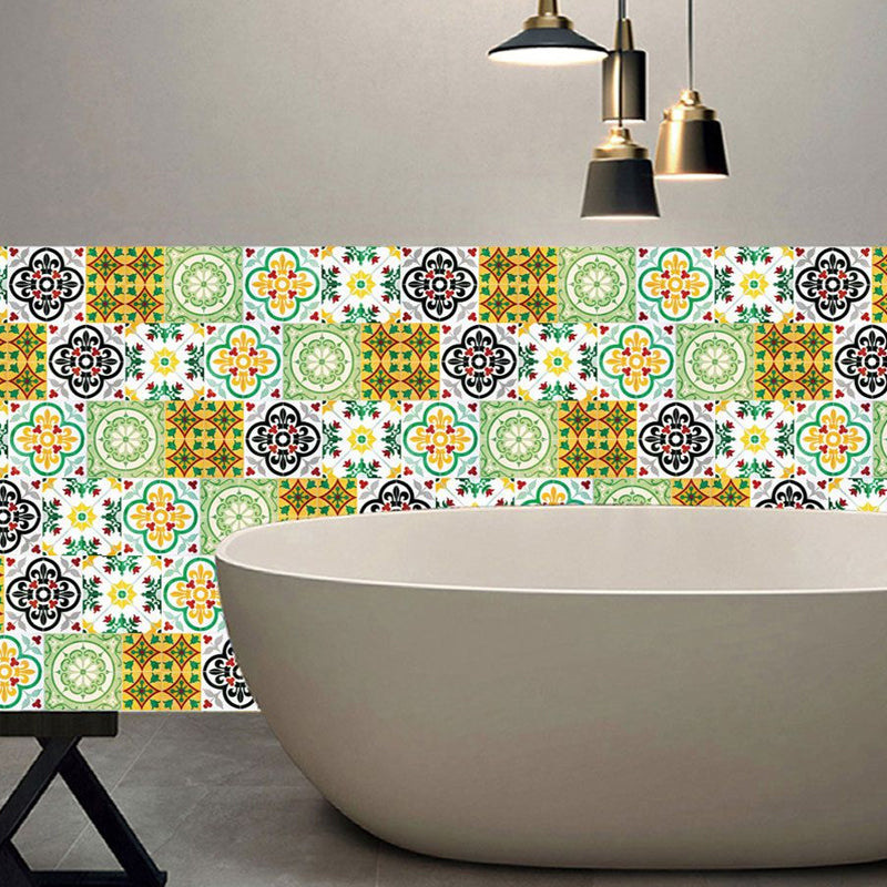 Self Sticking Floral Wallpaper Panel Set Bohemian PVC Wall Decor for Living Room, Yellow-Green