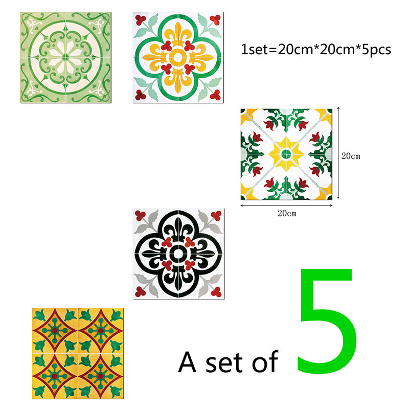 Self Sticking Floral Wallpaper Panel Set Bohemian PVC Wall Decor for Living Room, Yellow-Green