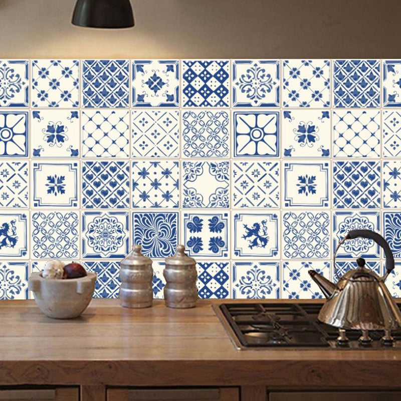 Bohemia Abstract Pattern Wallpaper Panel Blue Self Adhesive Wall Decor for Kitchen