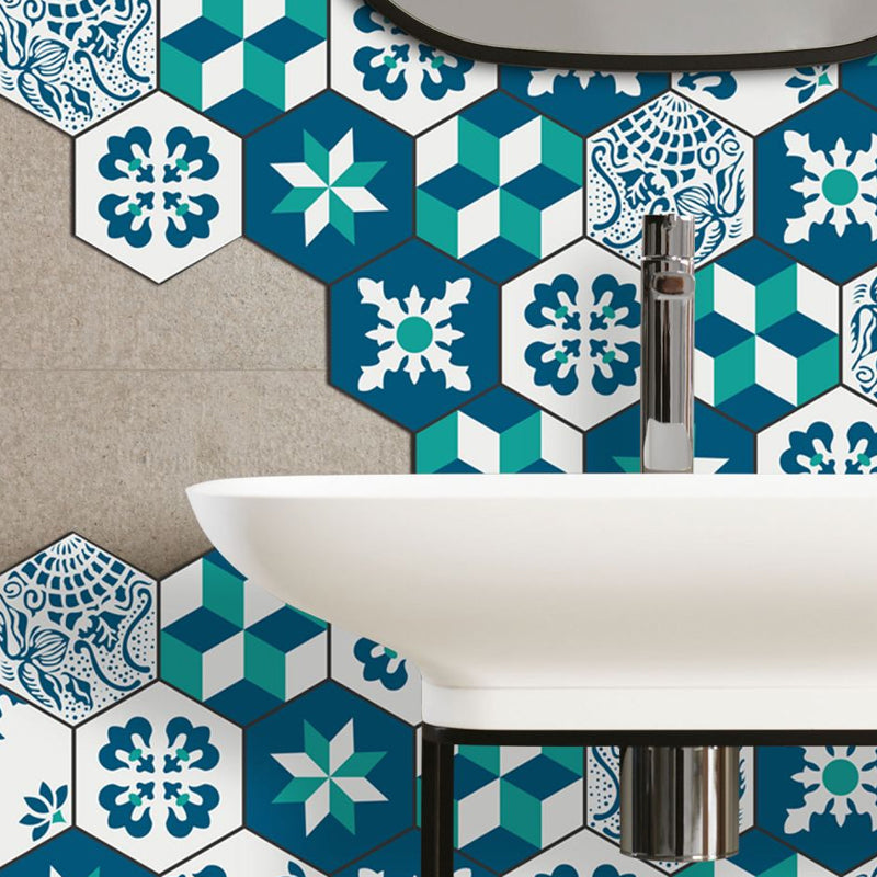 Bohemian Seamless Pattern Wallpaper Panel Blue-Green Geometric Wall Decor, Peel Off