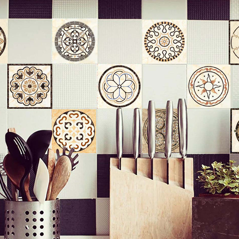 Yellow-Black Mandala Wallpaper Panels Peel Off Bohemian Kitchen Wall Decor, 8.6-sq ft