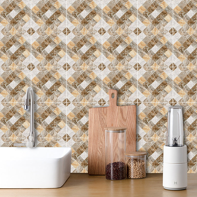 Bohemia Marble Wallpaper Panel Set Grey-Yellow Geometric Wall Art for Bathroom, Self Adhesive