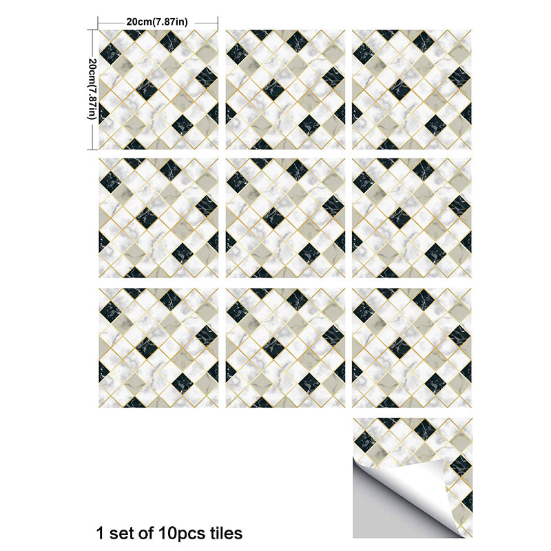 Modern Squares Tile Wallpaper Panels Black-White Stick On Wall Decor for Kitchen