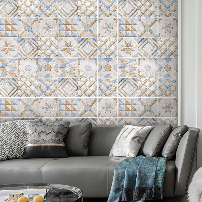 Neat Bohemian Patterned Stick Wallpaper Panel for Bathroom, Yellow-Blue, 4.3-sq ft