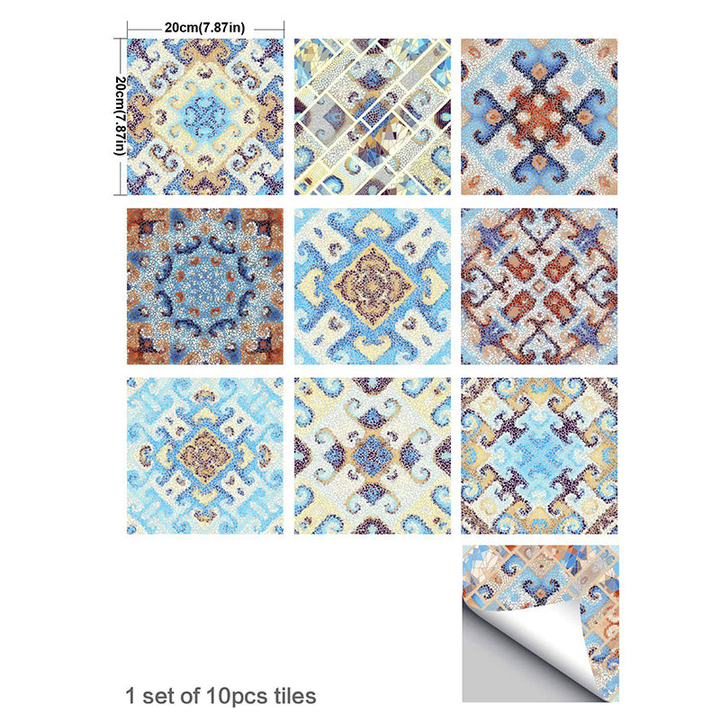 Bohemia Symmetric Wallpaper Panels for Kitchen 8' x 8" Wall Decor in Orange-Blue, Peel and Paste