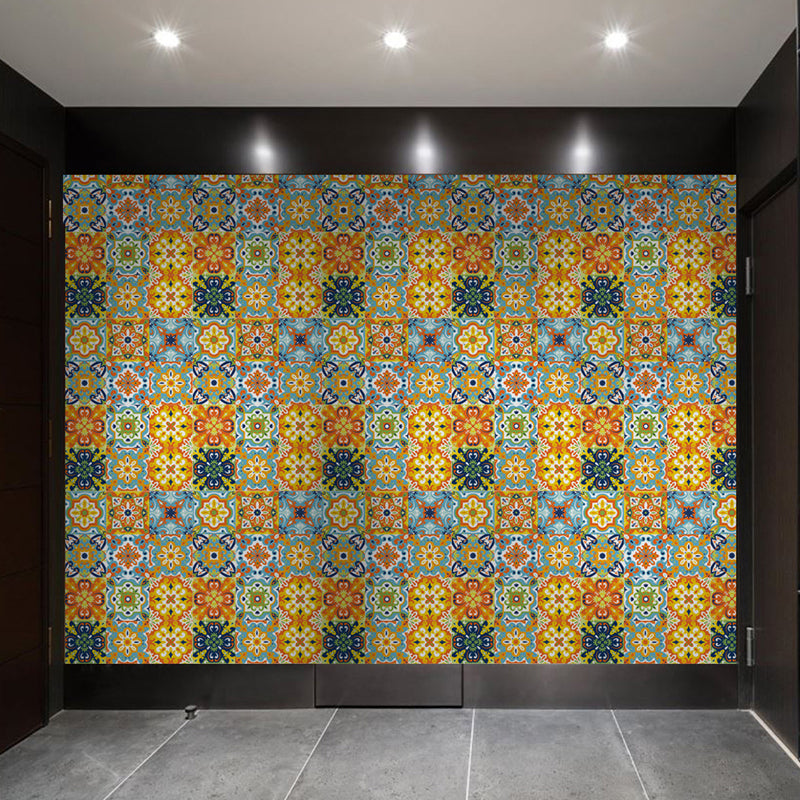 Tribal Floral Pattern Wallpaper Panel for Bathroom Adhesive Geometric Wall Decor, 4.3-sq ft