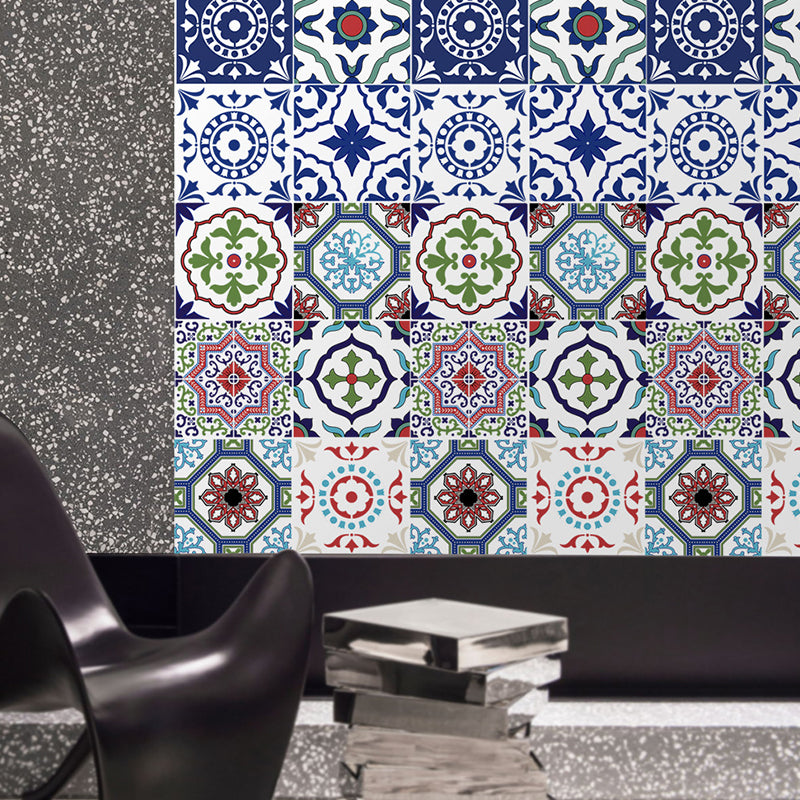 Bohemian Style Mandala Wallpaper Panel for Kitchen 4.3-sq ft Wall Art in Red-Blue-Green, Self-Stick