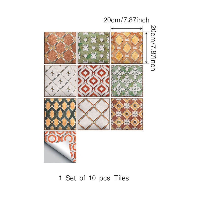 Orange-Green Trellis Wallpaper Panels Self-Sticking Bohemian Kitchen Wall Decoration