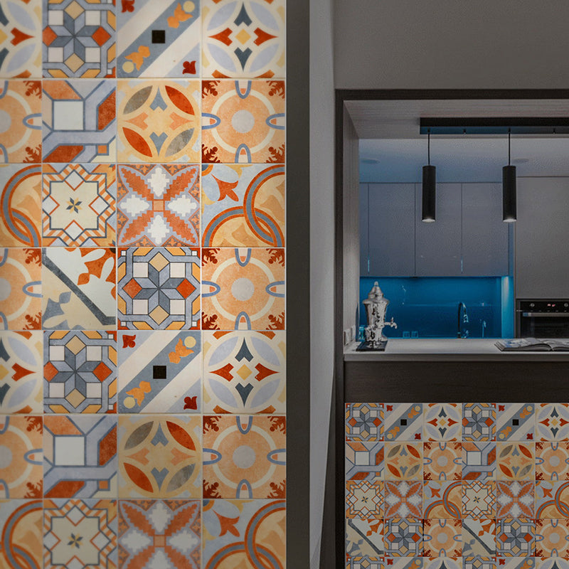 Boho Mosaics Tile Stick Wallpaper Panel Orange-Blue Kitchen Wall Covering, 8' x 8"