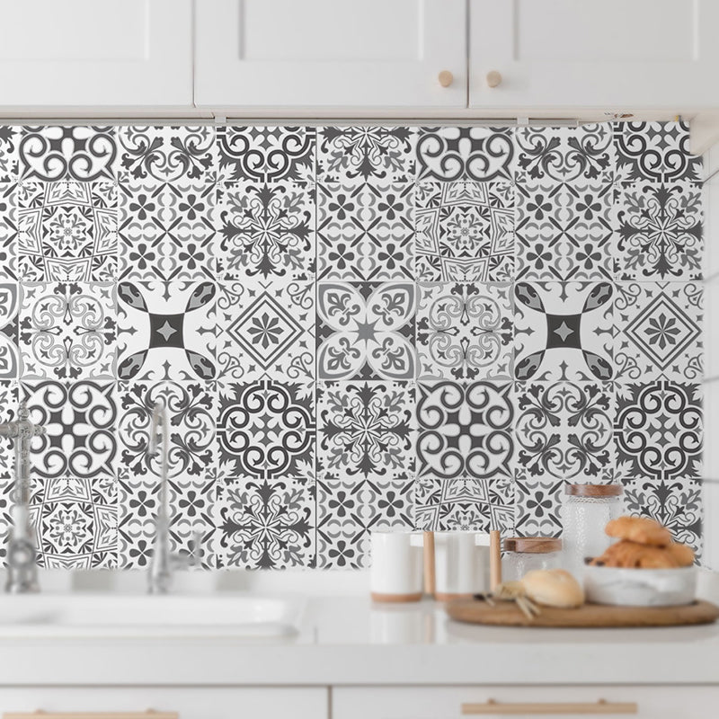 Ethnic Baroque Tiles Wallpaper Panel for Restaurant, Black and White, 8' L x 8" W, Adhesive