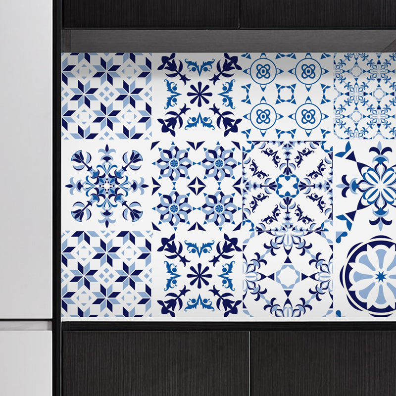 Bohemia Tile Wallpaper Panel Set Blue Peel and Paste Wall Covering for Living Room