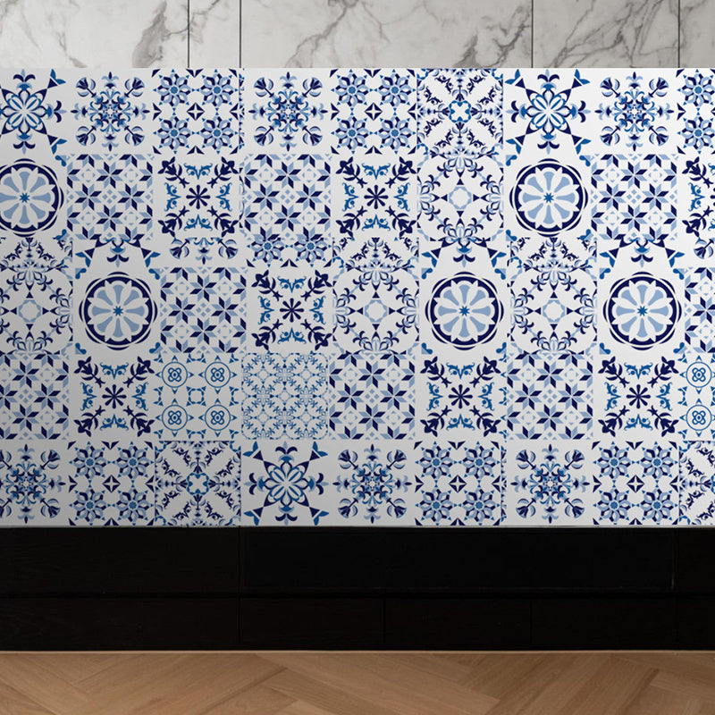 Bohemia Tile Wallpaper Panel Set Blue Peel and Paste Wall Covering for Living Room