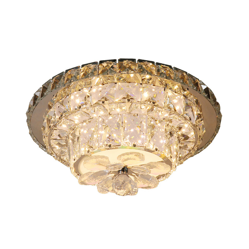 Tapered Porch Flush Mount Contemporary Clear Cut Crystal Blocks LED Nickel Ceiling Light Fixture