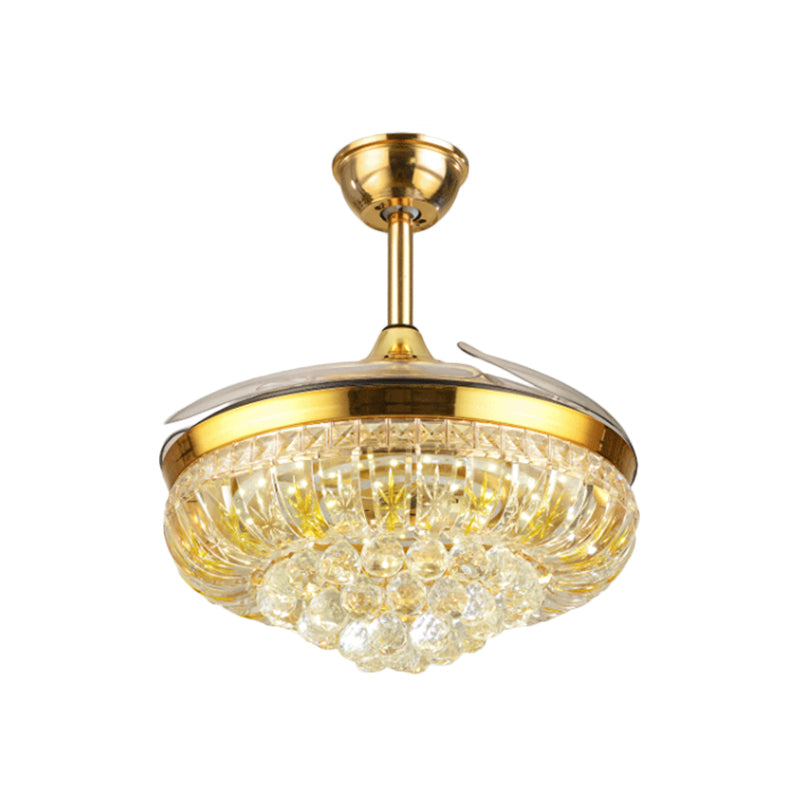 19 "brede LED Semi Flush Light Modern Circular Clear Crystal Blocks Hanger Fan Lamp in Gold