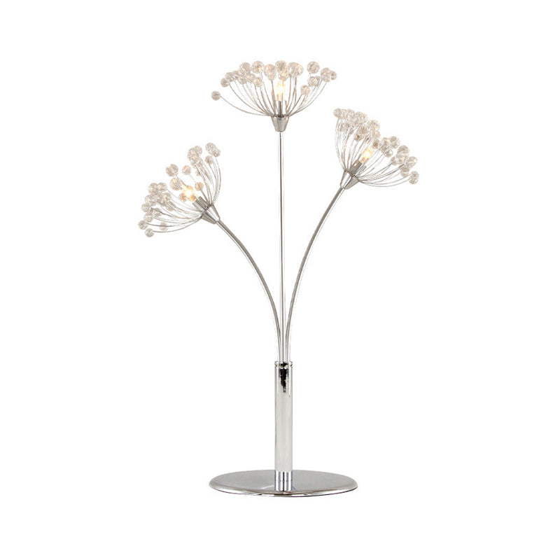 LED Night Stand Lamp Contemporary Dandelion-Shape Crystal Bead Table Light in Chrome