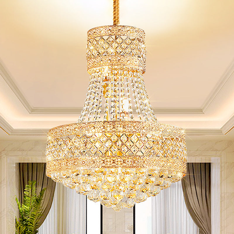 Drum Octagon Crystal Ceiling Hang Fixture Contemporary 3/5 Lights Gold Pendant Chandelier, 12"/15.5" Wide