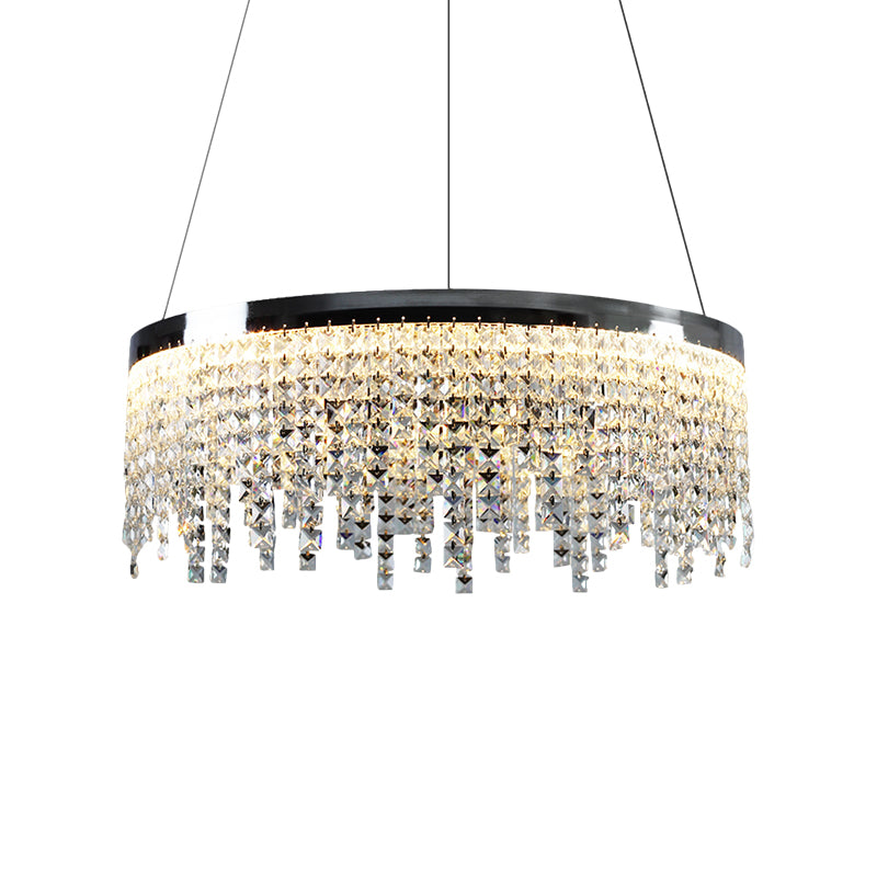 16"/19.5" Wide Chrome Round Down Lamp Modern Style Beveled Crystal LED Ceiling Chandelier in Warm/White Light