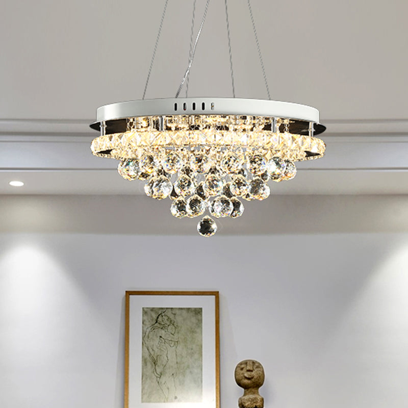 Crystal Balls Cone Ceiling Chandelier Modern LED Chrome Down Lighting Pendant for Sitting Room