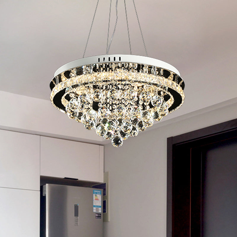 Crystal Balls Cone Ceiling Chandelier Modern LED Chrome Down Lighting Pendant for Sitting Room