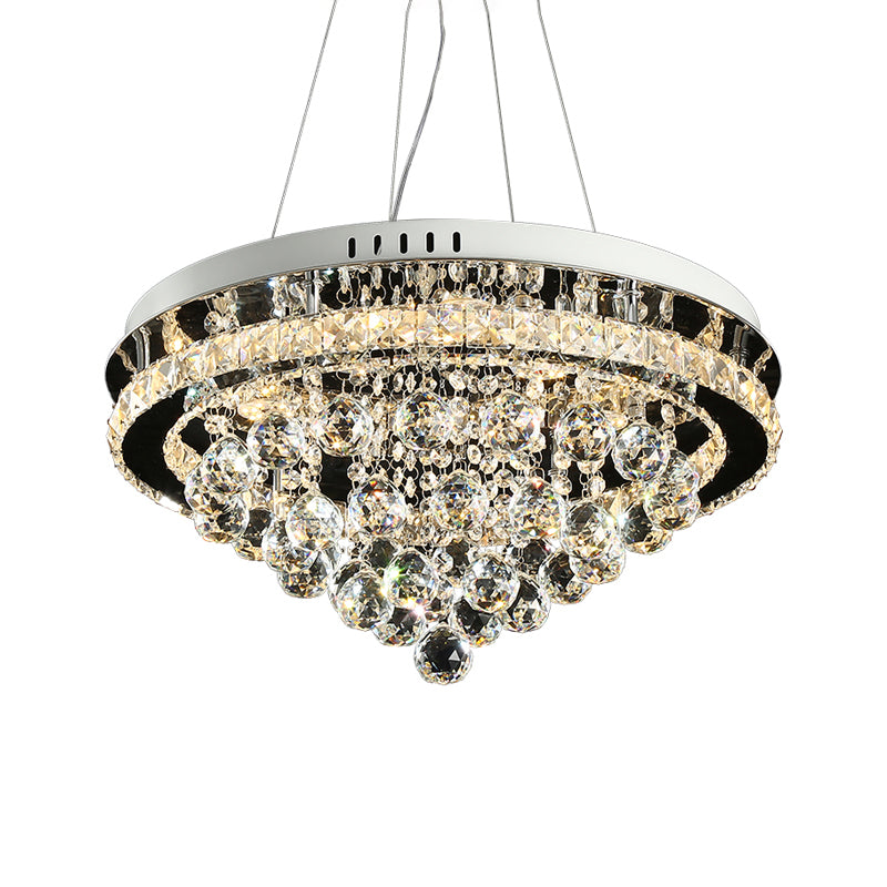 Crystal Balls Cone Ceiling Chandelier Modern LED Chrome Down Lighting Pendant for Sitting Room