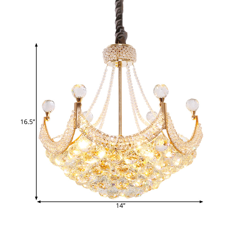 Dome Crystal Balls Chandelier Lighting Contemporary 6-Bulb Gold Ceiling Pendant Lamp Fixture